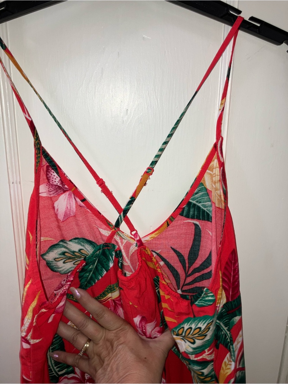 Old Navy Red Tropical Floral Slip Dress with Adjustable Straps